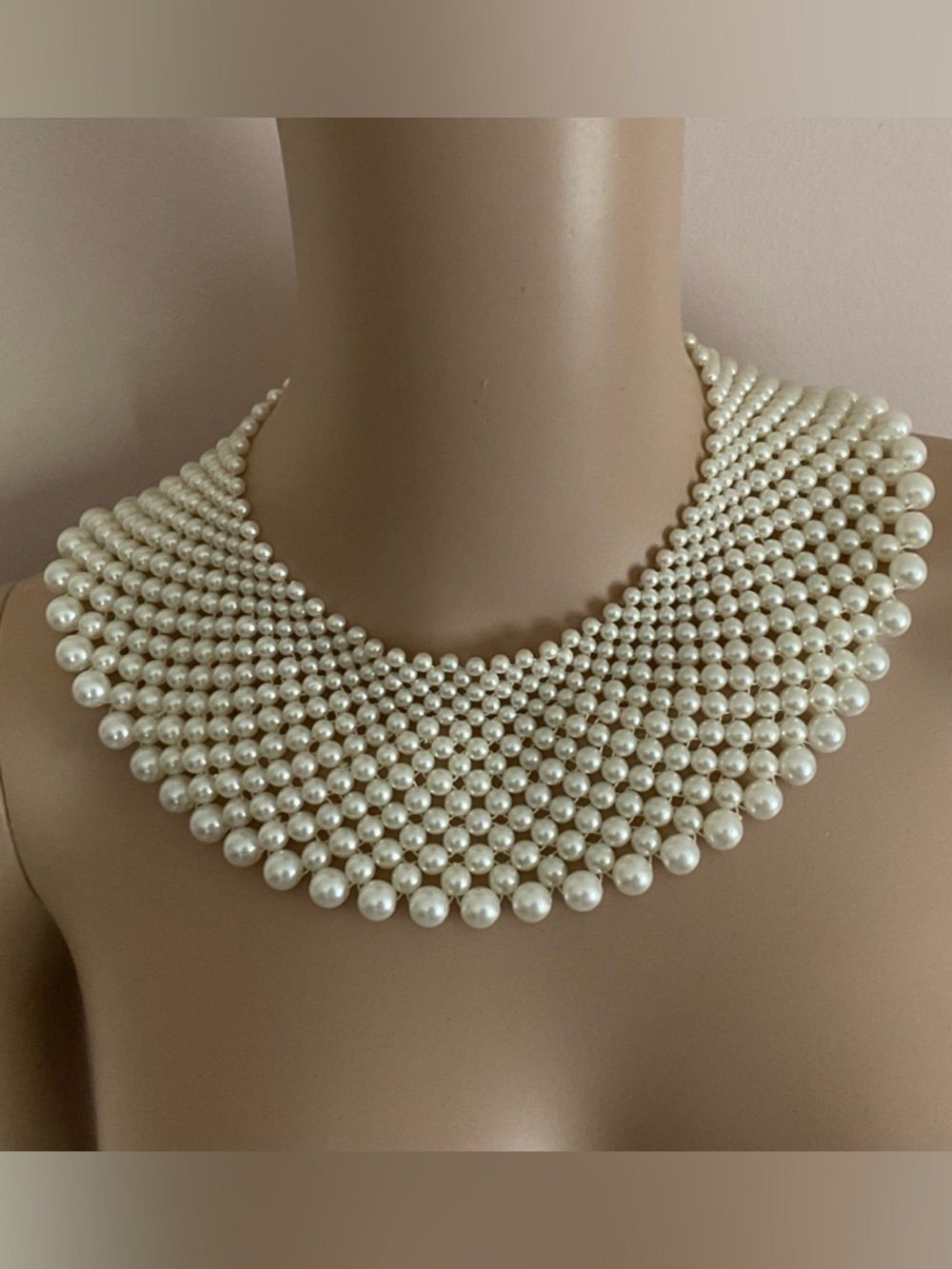 Statement Pearl Collar Necklace - Ivory Pearl Bib